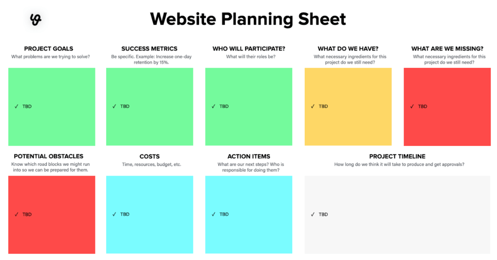 website planning sheet